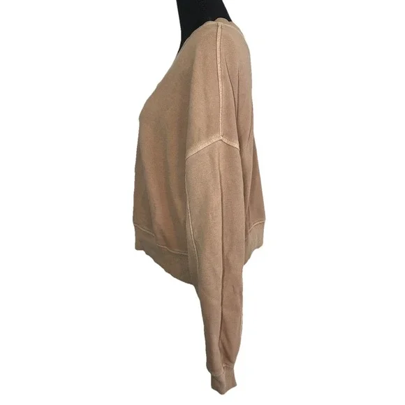 Aerie Women's XS Tan Light Brown Cropped Oversized Double V-Neck Sweatshirt Boxy - Picture 3 of 9